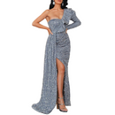 Women Sequin Party Gown One Shoulder Sparkly Glitter Cocktail Maxi Dress - AwwwCos