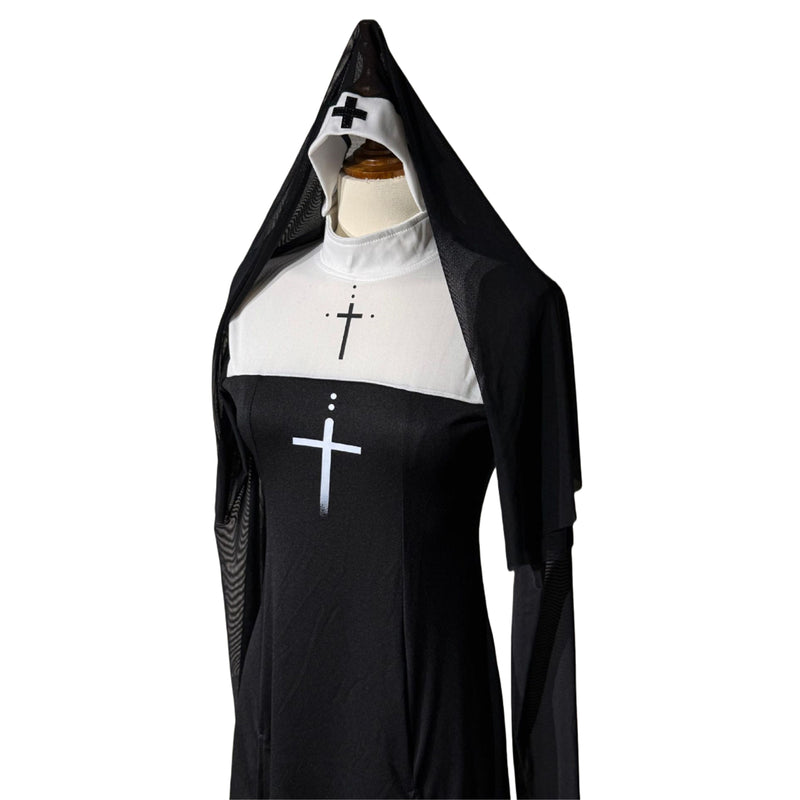 Women Sexy Nun Cosplay Costume Gothic Black Role Play Party Dress - AwwwCos