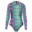 Women Sexy Rash Guard One Piece Swimsuit Fish Scales Print Jumpsuit