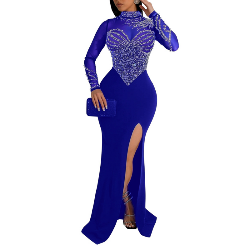 Women Sexy Rhinestone Bodycon Party New Years Turtleneck Club Nigth Gown - AwwwCos