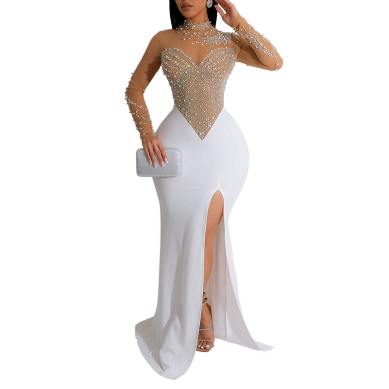 Women Sexy Rhinestone Bodycon Party New Years Turtleneck Club Nigth Gown - AwwwCos