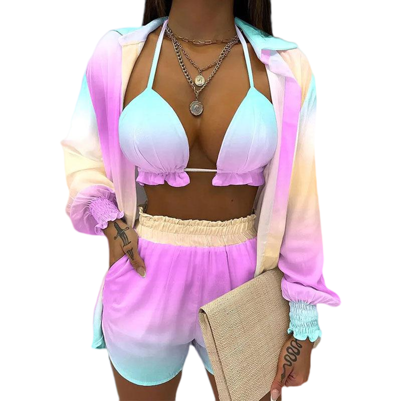 Women Sexy Three-piece Spring Beach Swimsuit Fashion Shorts Suit