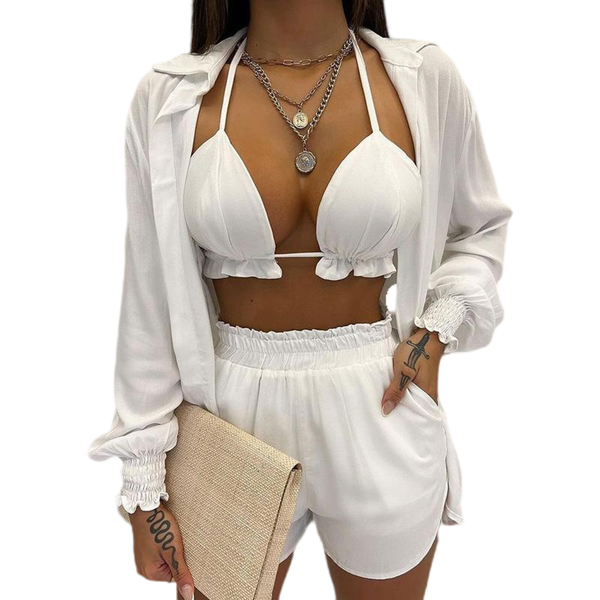 Women Sexy Three-piece Spring Beach Swimsuit Fashion Shorts Suit