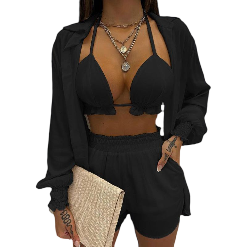 Women Sexy Three-piece Spring Beach Swimsuit Fashion Shorts Suit