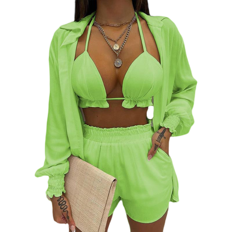 Women Sexy Three-piece Spring Beach Swimsuit Fashion Shorts Suit