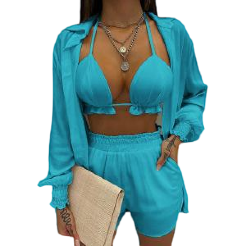 Women Sexy Three-piece Spring Beach Swimsuit Fashion Shorts Suit