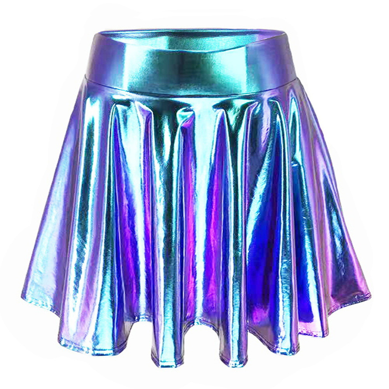 Women Shiny Metallic Skirt Rave Party Dance Holographic Clubwear Skorts