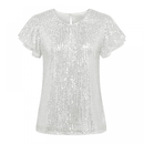 Women Short Sleeve Glitter Sparkly Party Blouse Dressy Sequin Blouse