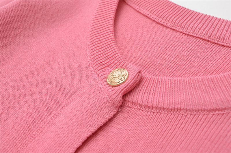 Women Short Sleeve Sweater Button Down Crewneck Ribbed Knit Mini Dress