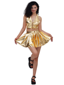 Women Spice Girls Patent Leather Nightclub Halter Vest Pleated Skirt - AwwwCos