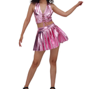 Women Spice Girls Patent Leather Nightclub Halter Vest Pleated Skirt - AwwwCos