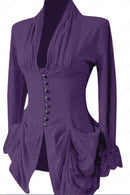 Women Spring Solid Color Elegant V-Neck Single Breasted Long Sleeve Top - AwwwCos