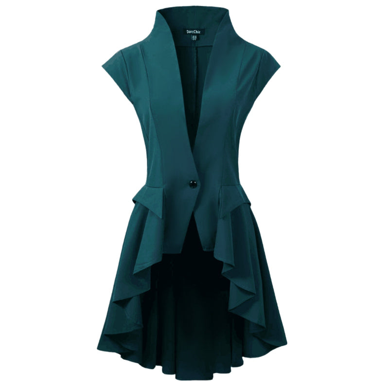 Women Steampunk Cosplay Jackets Tailcoat Cap Sleeve Coat Deep V Neck Tops - AwwwCos