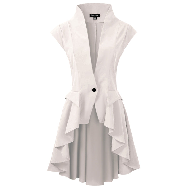 Women Steampunk Cosplay Jackets Tailcoat Cap Sleeve Coat Deep V Neck Tops - AwwwCos