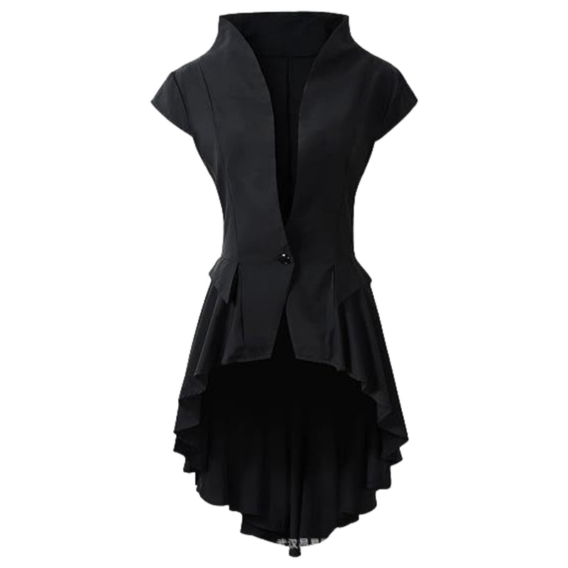 Women Steampunk Cosplay Jackets Tailcoat Cap Sleeve Coat Deep V Neck Tops - AwwwCos