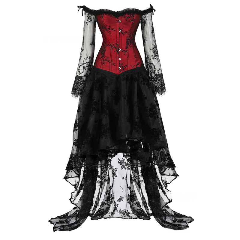 Women Steampunk Victorian Off Shoulder Corset Top High Low Dress