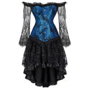 Women Steampunk Victorian Off Shoulder Corset Top High Low Dress - AwwwCos