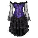Women Steampunk Victorian Off Shoulder Corset Top High Low Dress - AwwwCos