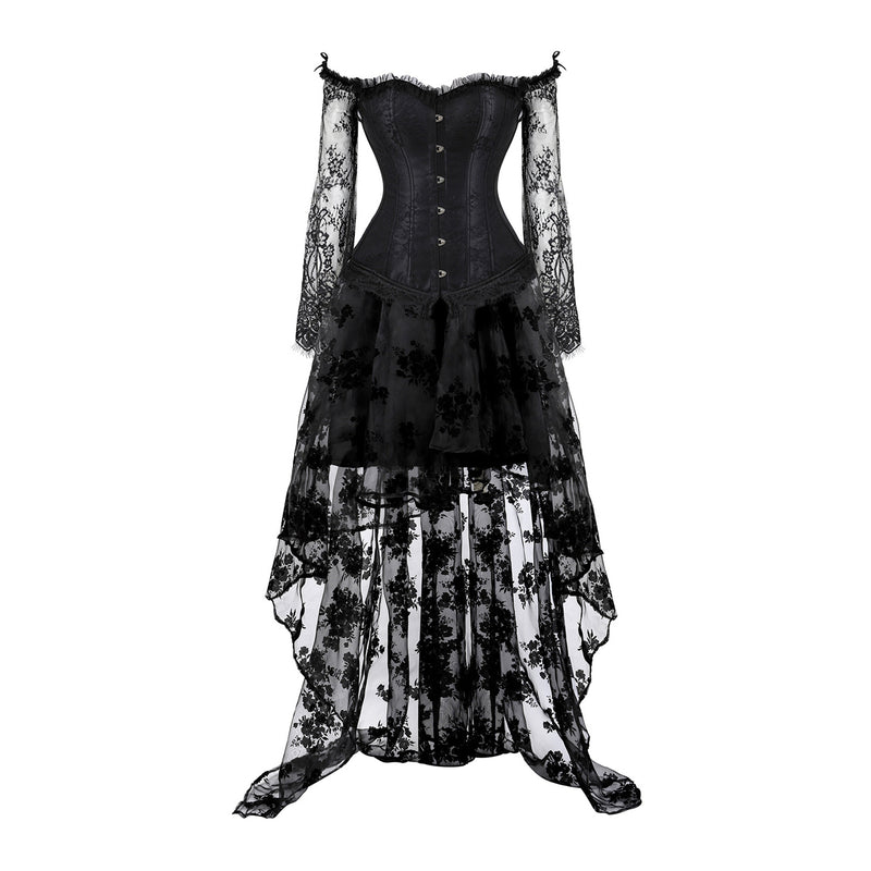 Women Steampunk Victorian Off Shoulder Corset Top High Low Dress