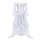Women Steampunk Victorian Off Shoulder Corset Top High Low Dress - AwwwCos