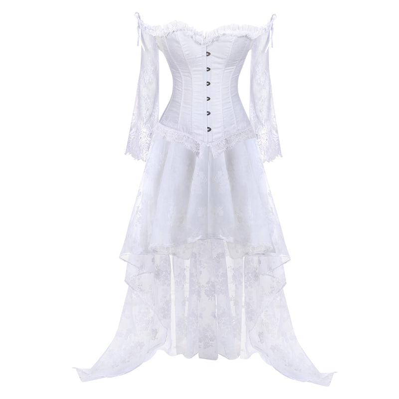 Women Steampunk Victorian Off Shoulder Corset Top High Low Dress