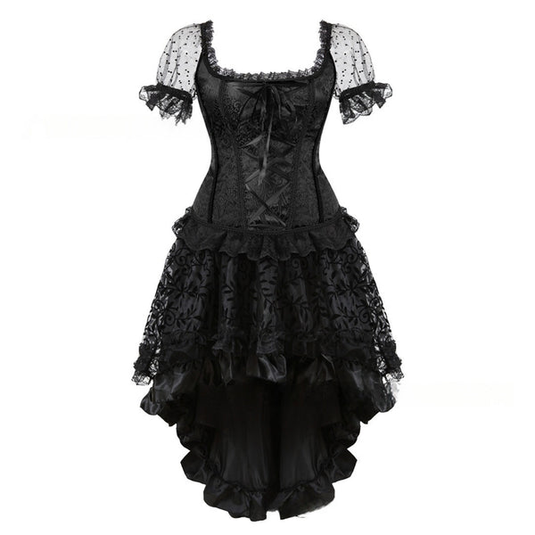 Women Steampunk Victorian Ruffles Sweetheart Corset High Low Dress