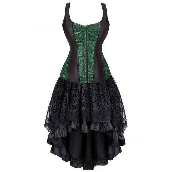 Women Steampunk Victorian Spaghetti Strap Corset High Low Lace Dress