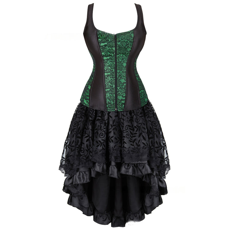 Women Steampunk Victorian Spaghetti Strap Corset High Low Lace Dress