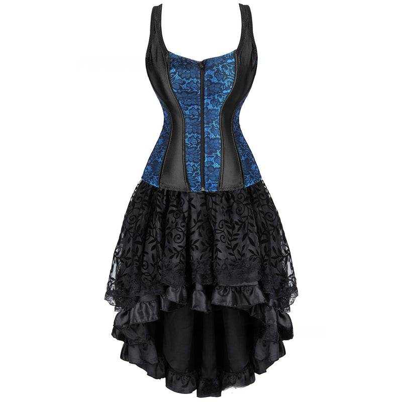 Women Steampunk Victorian Spaghetti Strap Corset High Low Lace Dress