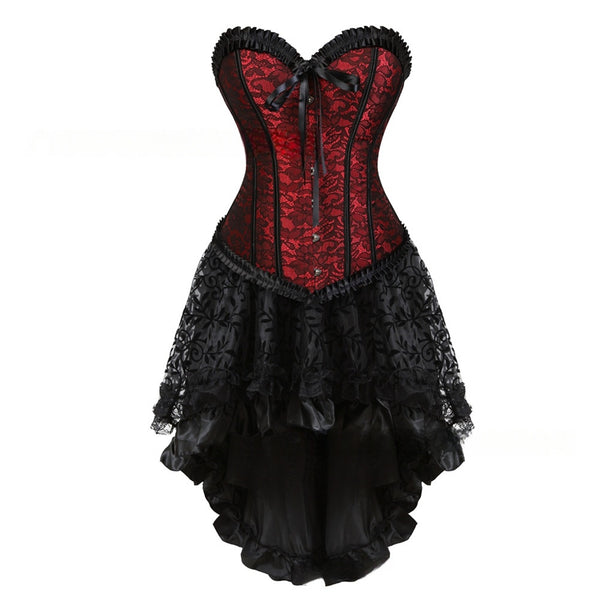 Women Steampunk Victorian Sweetheart Corset High Low Lace Dress