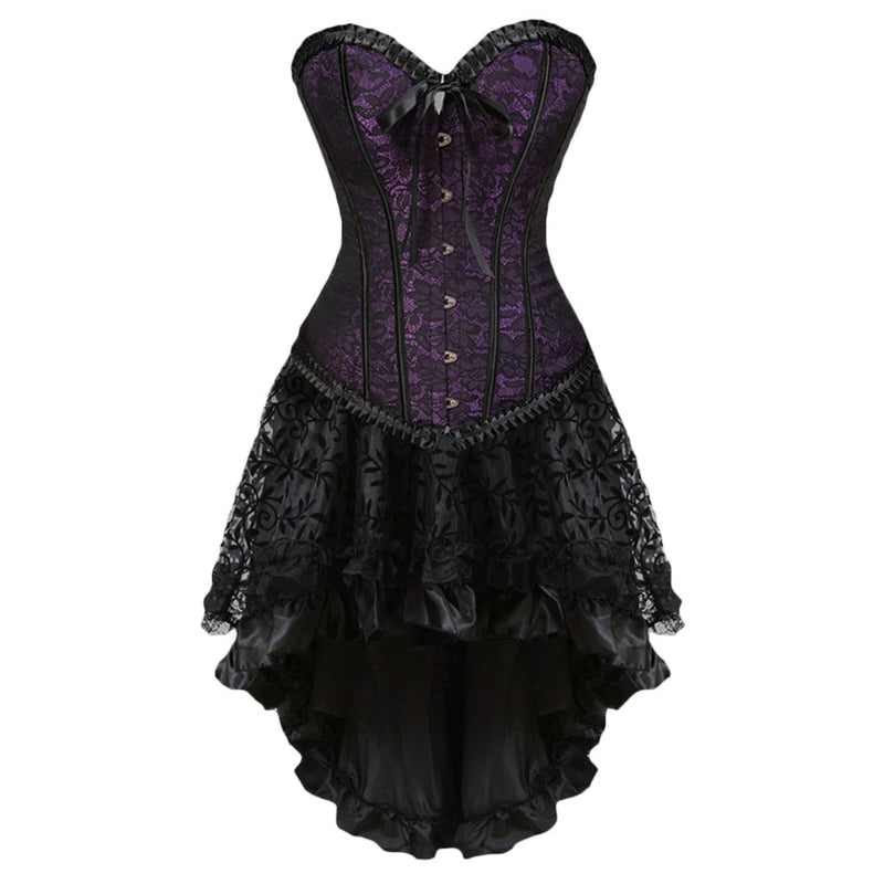 Women Steampunk Victorian Sweetheart Corset High Low Lace Dress
