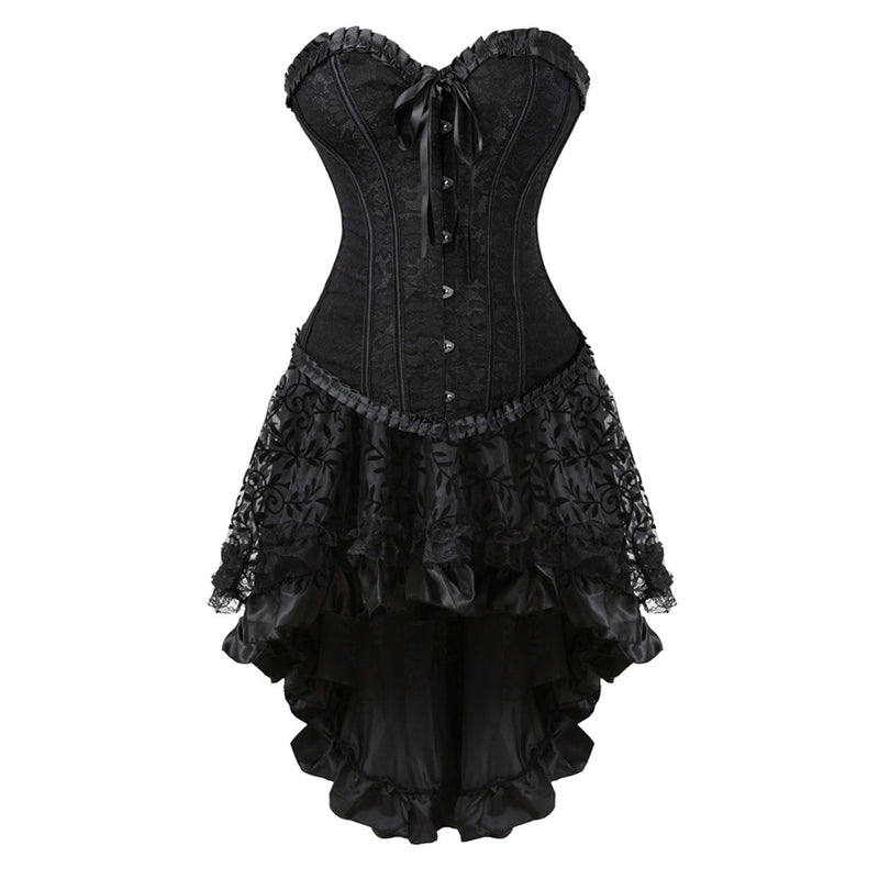 Women Steampunk Victorian Sweetheart Corset High Low Lace Dress