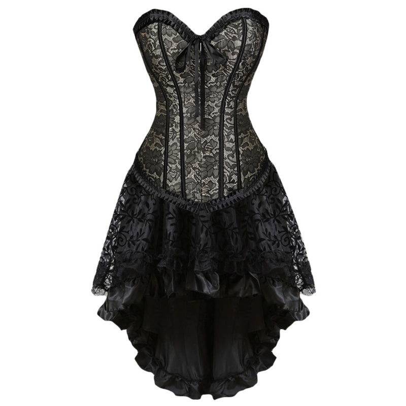 Women Steampunk Victorian Sweetheart Corset High Low Lace Dress