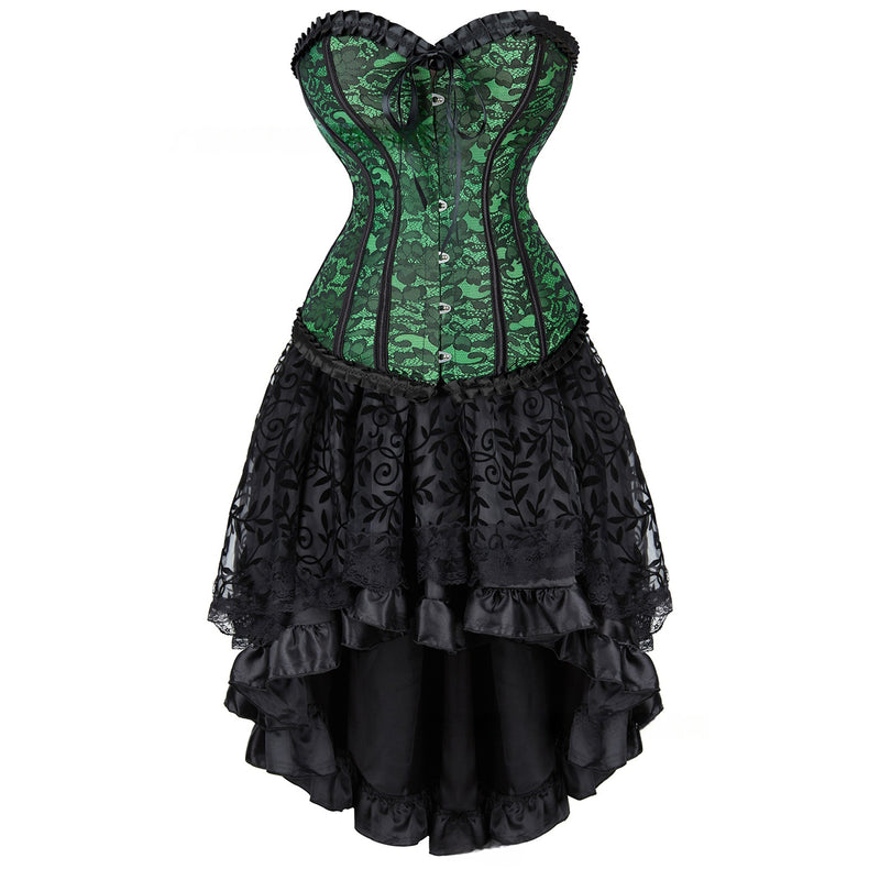Women Steampunk Victorian Sweetheart Corset High Low Lace Dress