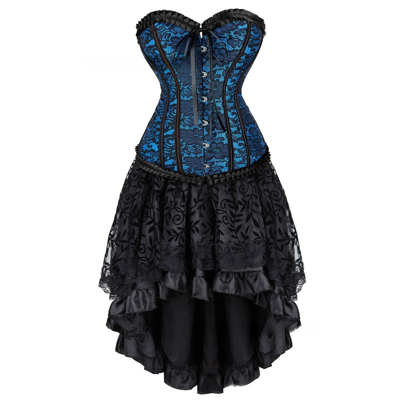 Women Steampunk Victorian Sweetheart Corset High Low Lace Dress