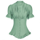 Women Summer Short Sleeve Shirt Dressy Victorian Blouse Lace Up Top - AwwwCos