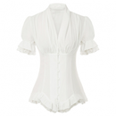 Women Summer Short Sleeve Shirt Dressy Victorian Blouse Lace Up Top - AwwwCos