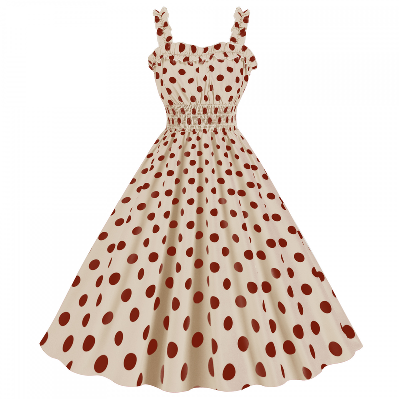 Women Suspender Party Casual Hepburn Style Polka Dot Print Dress - AwwwCos