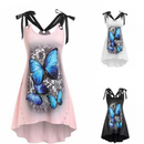 Women Tank Butterfly Print Sleeveless Strappy T-Shirt Summer Blouse