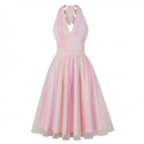 Women Tea Party Gradient Pink Hot Stamping Glitter Halter Cocktail Dress - AwwwCos