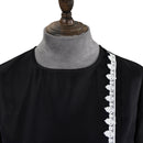 Women Turkish Abaya Muslim Cosplay Costume Black Dress White Lace Trim Robe - AwwwCos