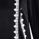 Women Turkish Abaya Muslim Cosplay Costume Black Dress White Lace Trim Robe - AwwwCos