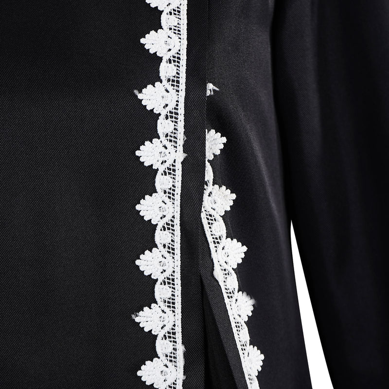 Women Turkish Abaya Muslim Cosplay Costume Black Dress White Lace Trim Robe - AwwwCos