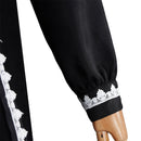 Women Turkish Abaya Muslim Cosplay Costume Black Dress White Lace Trim Robe - AwwwCos