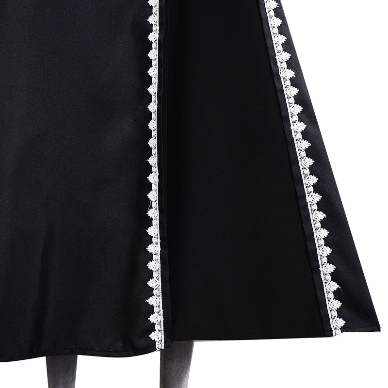 Women Turkish Abaya Muslim Cosplay Costume Black Dress White Lace Trim Robe - AwwwCos