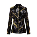Women Two-Tone Turnover Sequin Luxury Jacket Nightclub Coat - AwwwCos