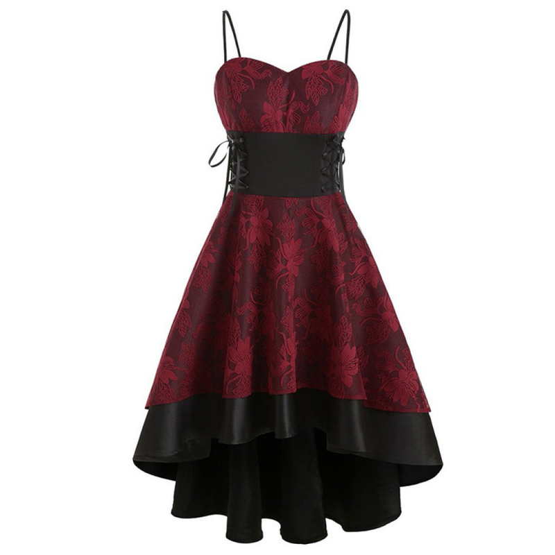 Women Victorian Elegant Spaghetti Strap High Low Corset Lace Dress - AwwwCos