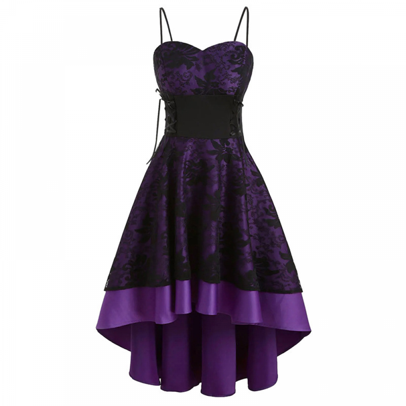 Women Victorian Elegant Spaghetti Strap High Low Corset Lace Dress - AwwwCos