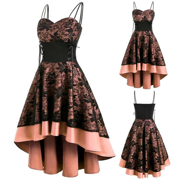 Women Victorian Elegant Spaghetti Strap High Low Corset Lace Dress - AwwwCos