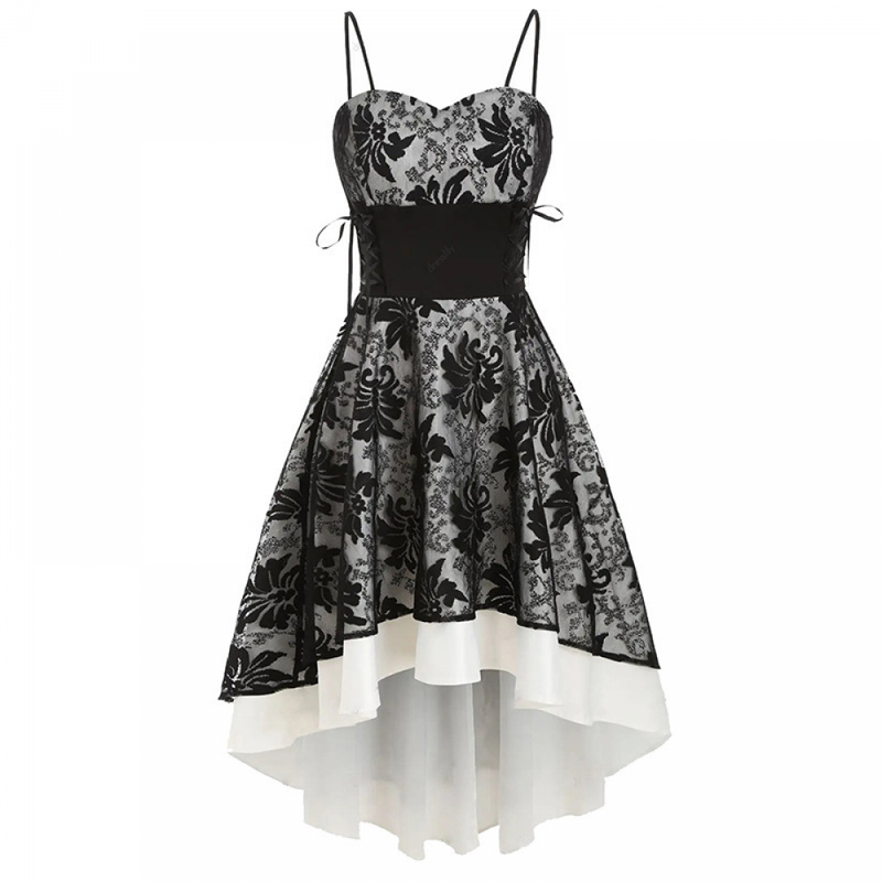 Women Victorian Elegant Spaghetti Strap High Low Corset Lace Dress - AwwwCos